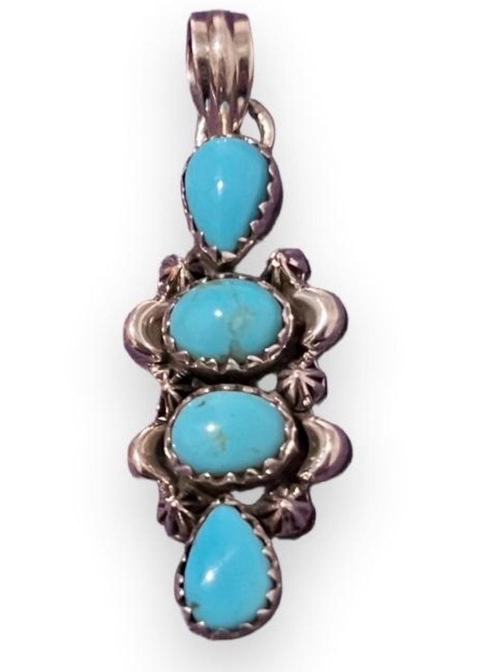 Sterling Silver Turquoise Pendant - Blue Multi-Stone Drop